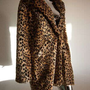 Leopard Print Faux Fur Coat Size L